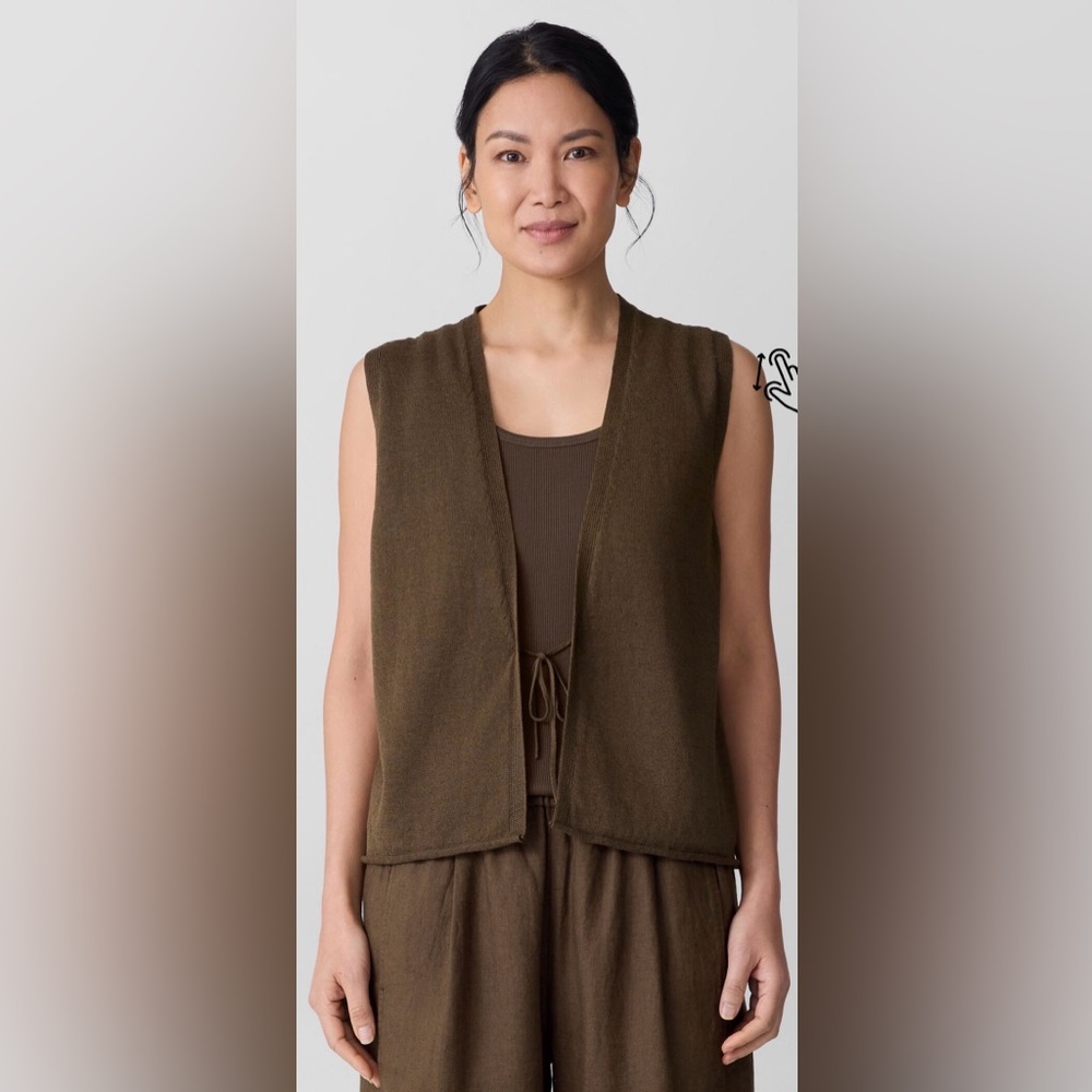 Eileen Fisher Sleeveless Open Front Knit Vest in Olive Brown Branch NWT 1X